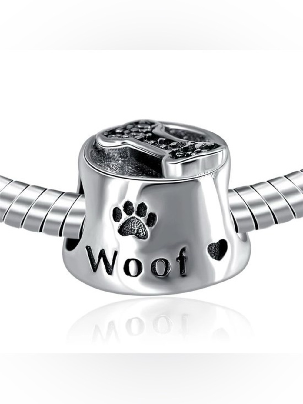 100% Authentic Pandora ALE 925 Sterling Silver & CZ Woof Dog Bowl Charm